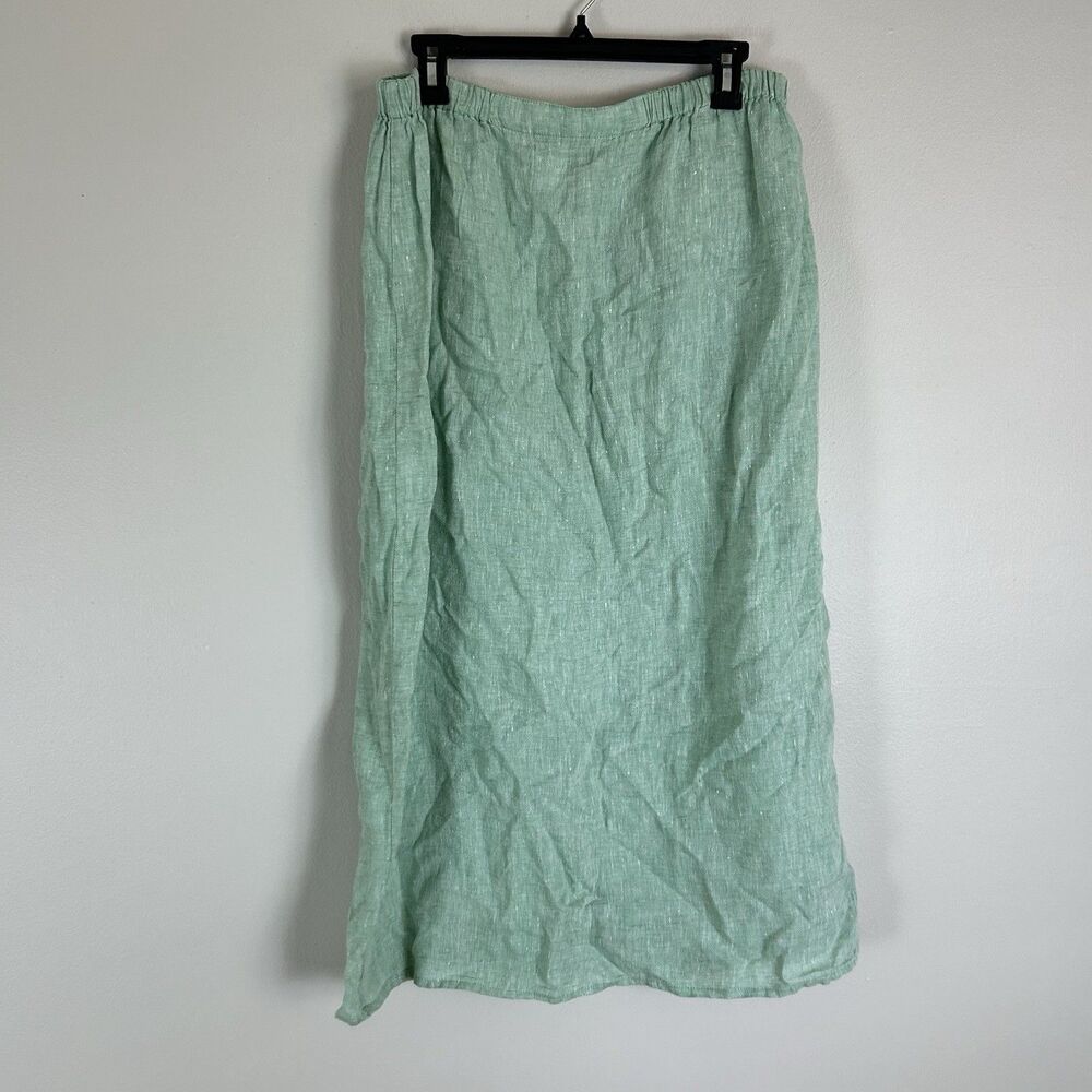 Flax Light Green 100% Linen Midi Skirt